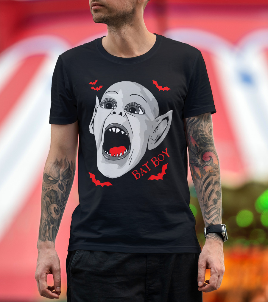 Bat Boy Screaming Vampire Kid with Red Bats T-Shirt