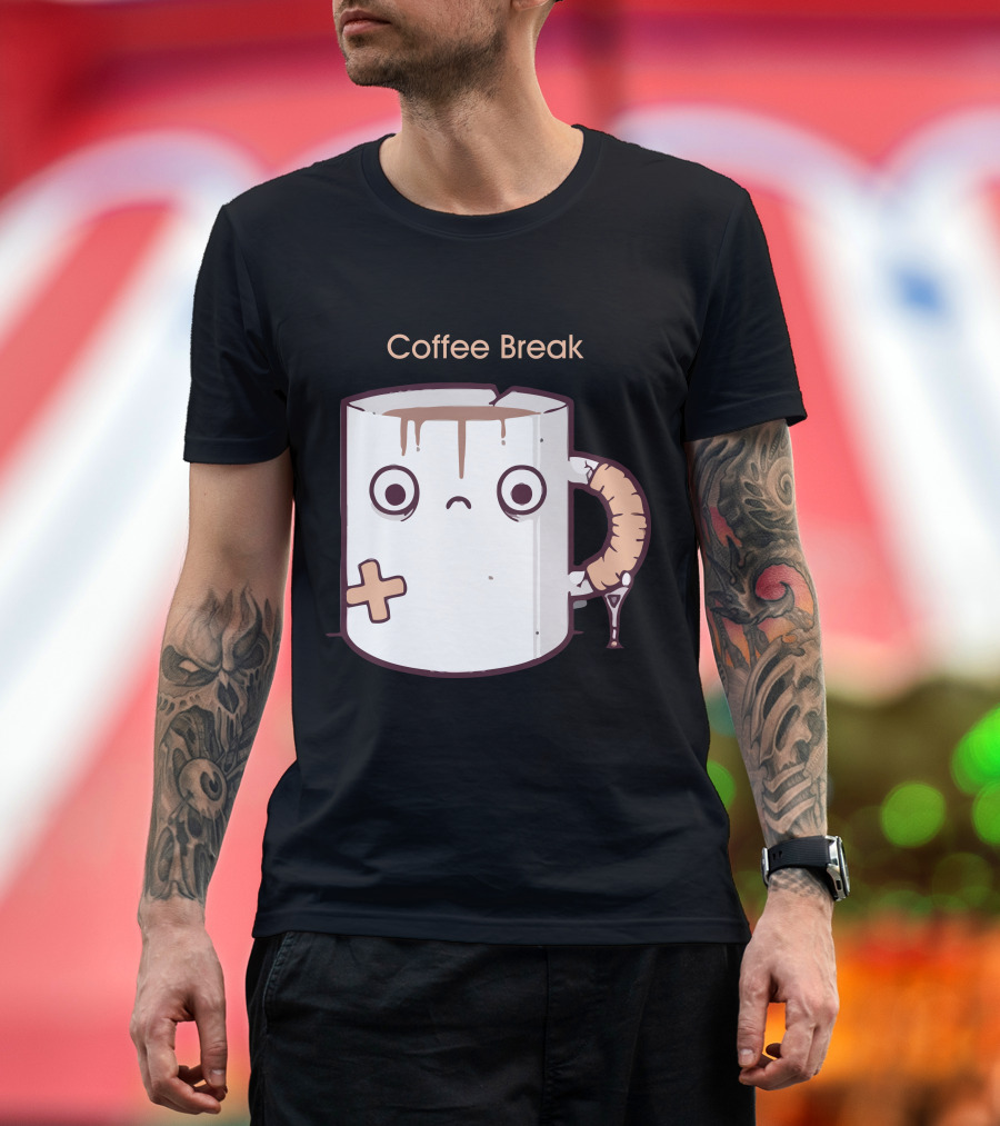 Coffee Break Mug with Bandage and Sad Face T-Shirt