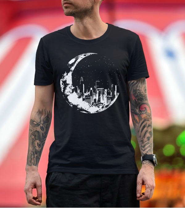 Premium T-Shirt: Crescent Moon New York City Skyline NYC Sky Hipster Boho Novelty Night Sky Urban Aesthetic T-Shirt Crescent Moon New York City Skyline NYC Sky Hipster Boho Novelty Night Sky Urban Aesthetic T-Shirt