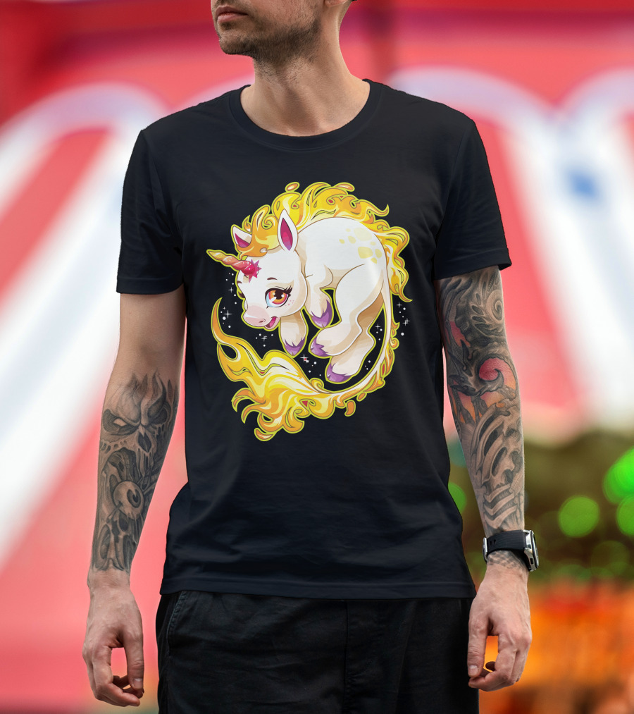 Fire Unicorn Magical Flame Jump T-Shirt