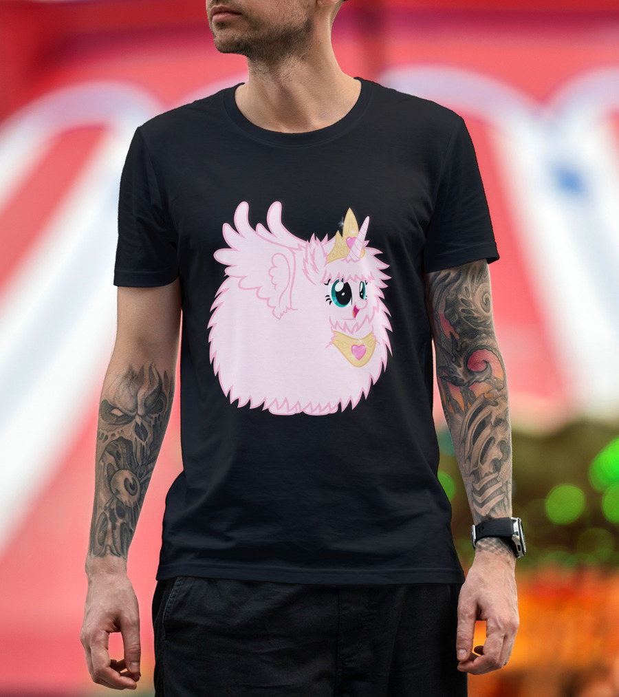 Fluffle Puff Unicorn Princess with Pink Fluffy Fur and Golden Crown T-Shirt