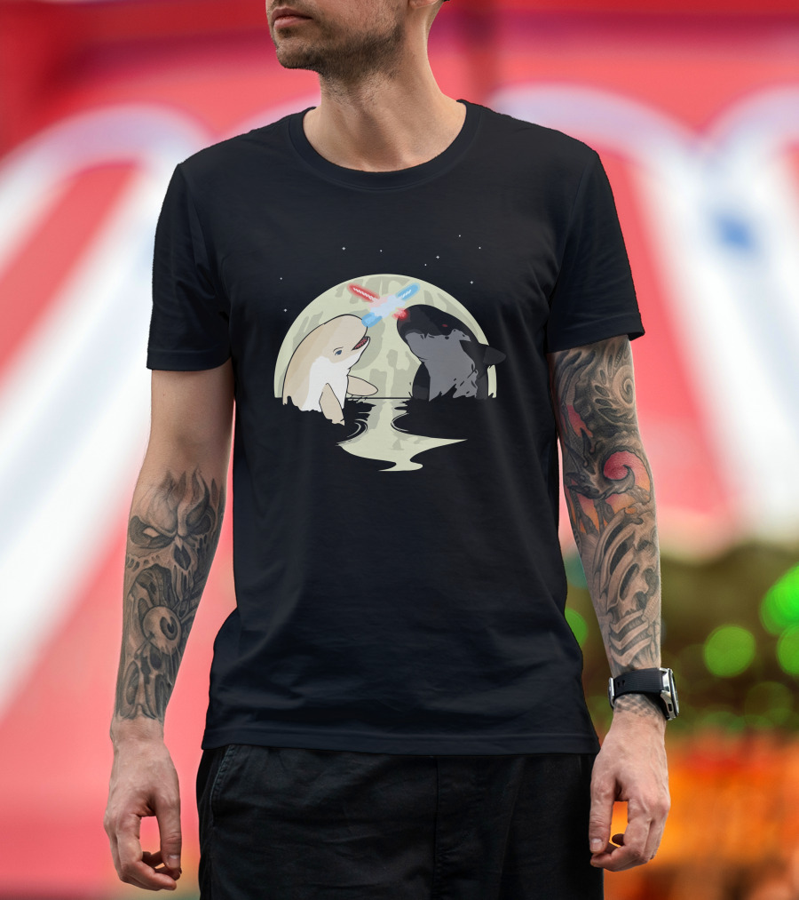 Nar Wars Whale and Shark Duel with Lightsabers T-Shirt