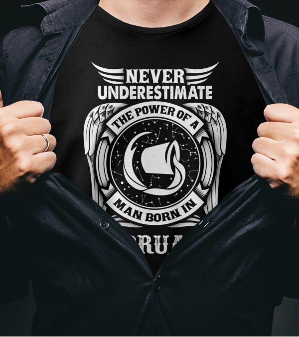 Never Underestimate The Power Of A Man Born In February With Winged Symbol And Constellation T-Shirt