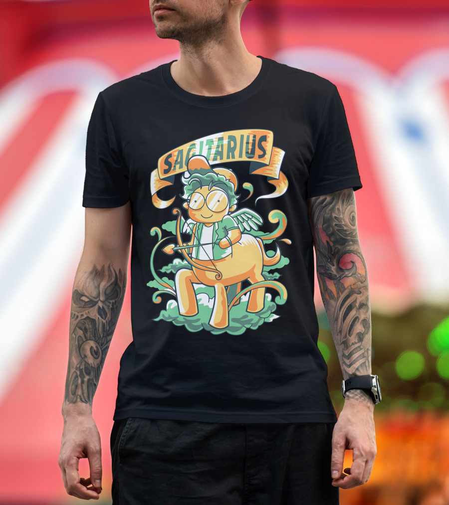 SAGITARIUS Hipster Centaur with Bow and Wings T-Shirt