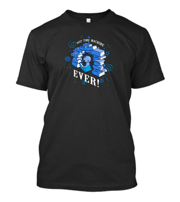 Best Time Machine Ever Blue Books And Stars Motif T-Shirt