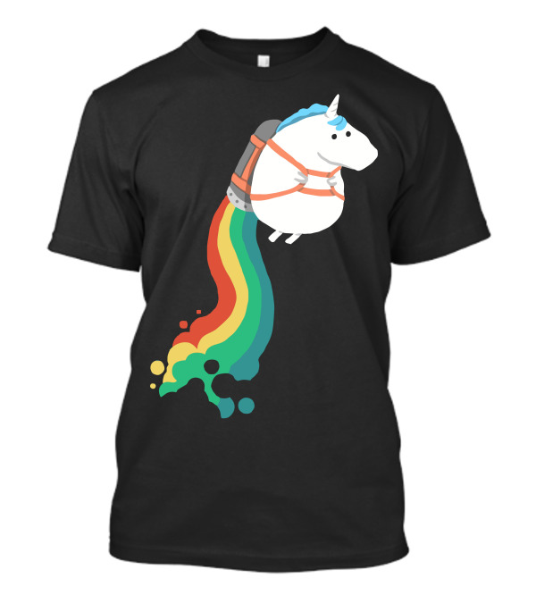 Fat Unicorn With Rainbow Jetpack Flight T-Shirt
