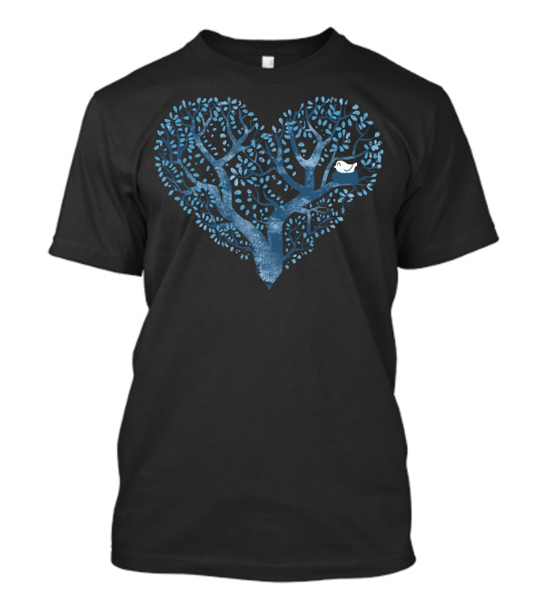Home Is Where The Nest Is Blue Heart Tree With Bird T-Shirt