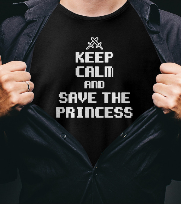 Keep Calm And Save The Princess Pixel Swords T-Shirt