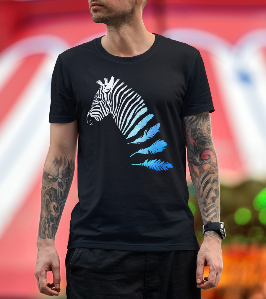 Lost In Transition Zebra Feathers Stripes Blue Black T-Shirt