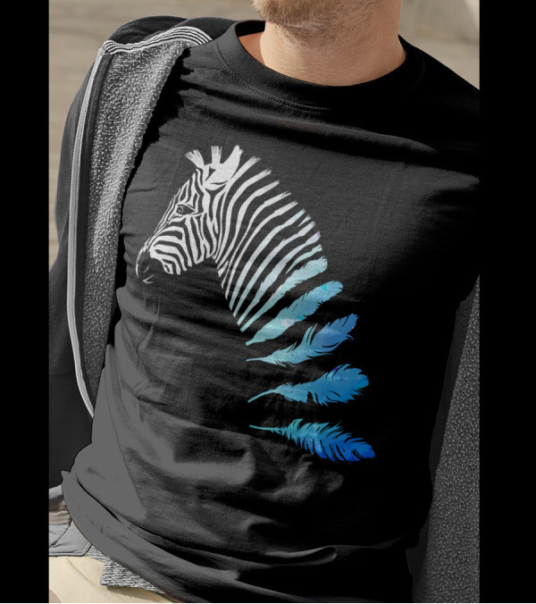 Lost In Transition Zebra Feathers Stripes Blue Black T-Shirt