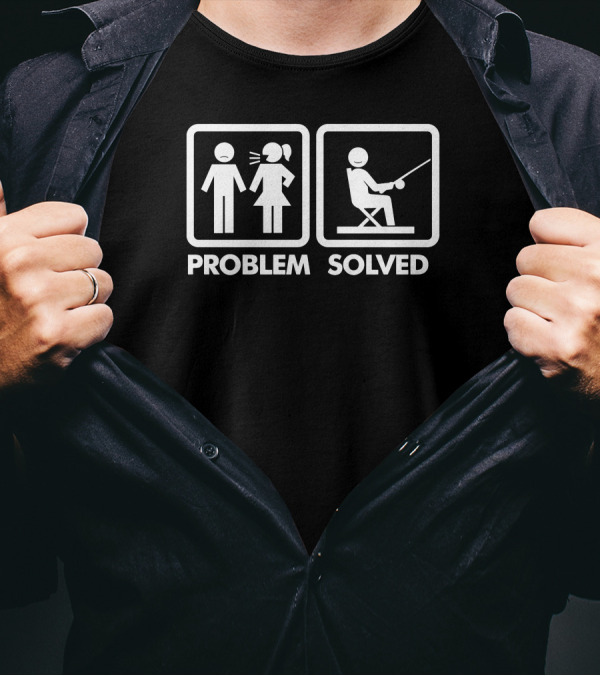 Problem Solved Men's Funny Fishing Humor In Two Panels T-Shirt