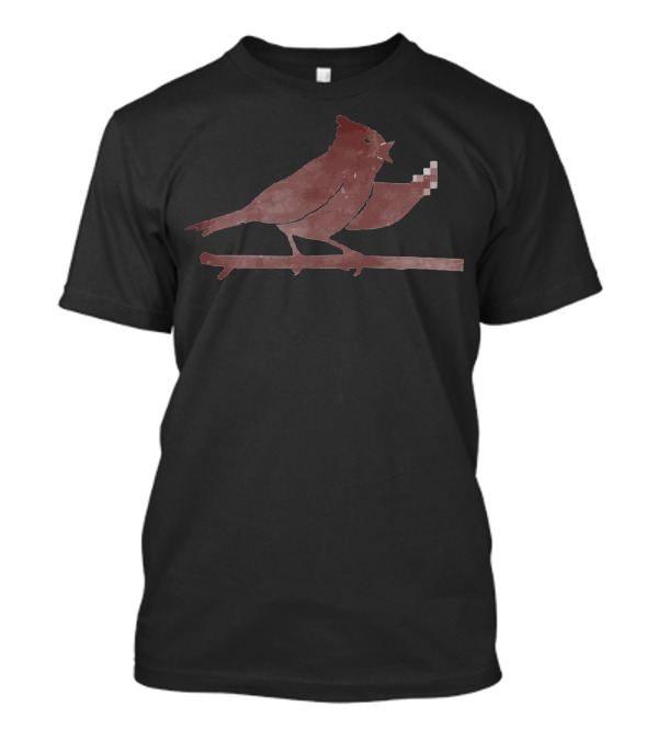 The Bird Is The Word With Pixelated Gesture Bird On Branch T-Shirt