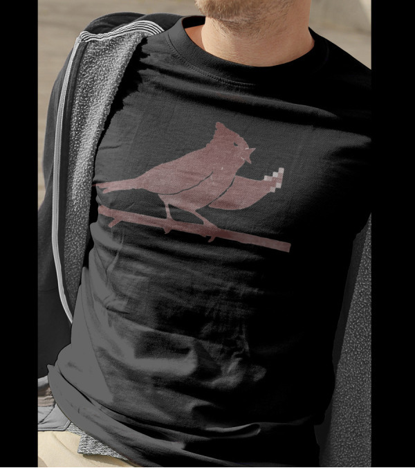 The Bird Is The Word With Pixelated Gesture Bird On Branch T-Shirt