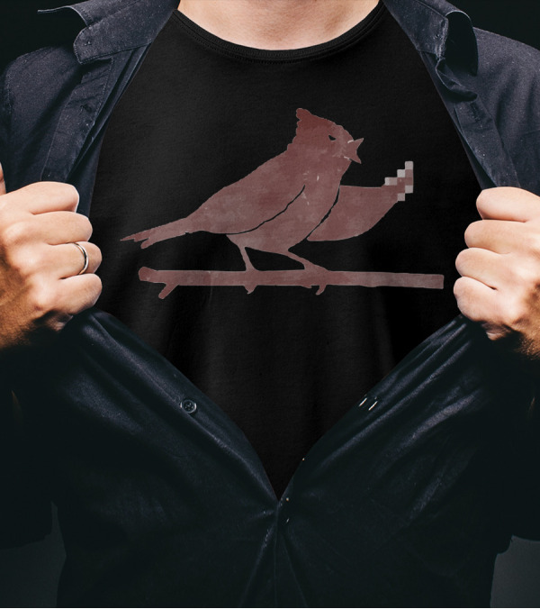 The Bird Is The Word With Pixelated Gesture Bird On Branch T-Shirt