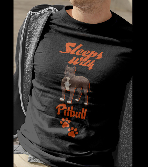 Sleeps With Pitbull Dog And Paw Prints T-Shirt