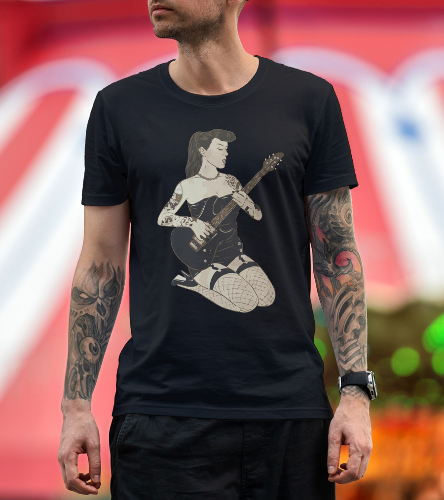Melodic Girl Rock Tattoo Electric Guitar T-Shirt