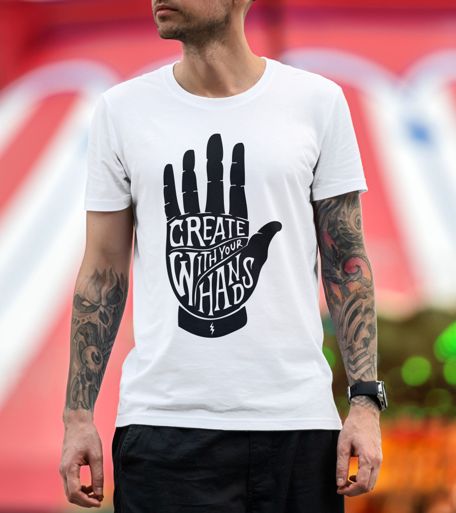 Create With Your Hands Hand Silhouette with Lightning Bolt T-Shirt