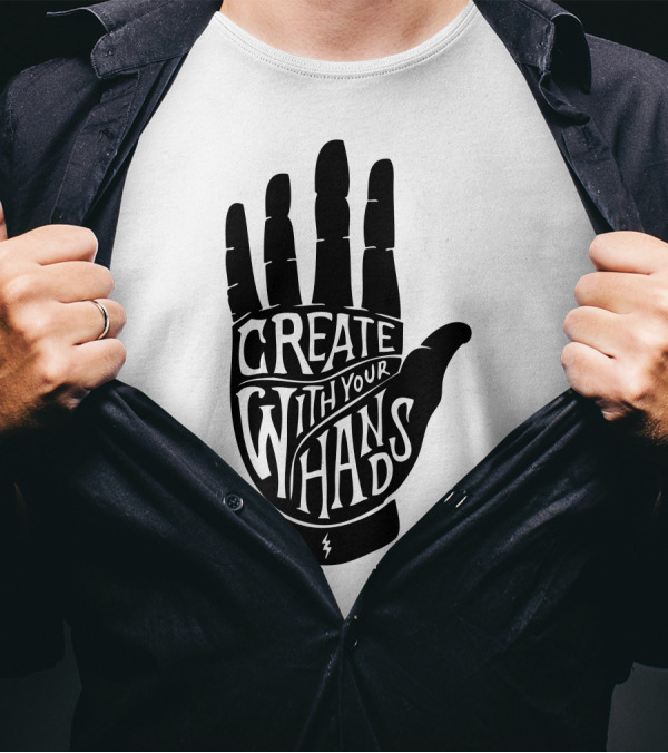 Create With Your Hands Hand Silhouette With Lightning Bolt T-Shirt