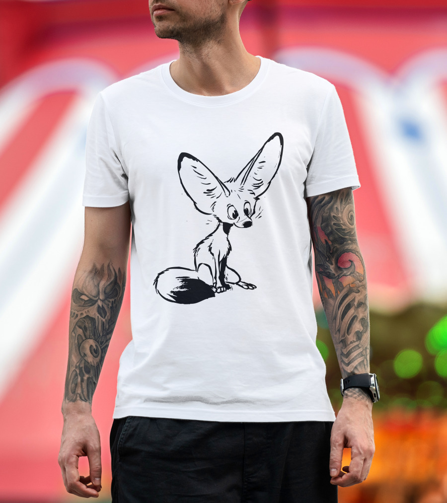 Curious Fennec Fox Black Outline Cartoon T-Shirt