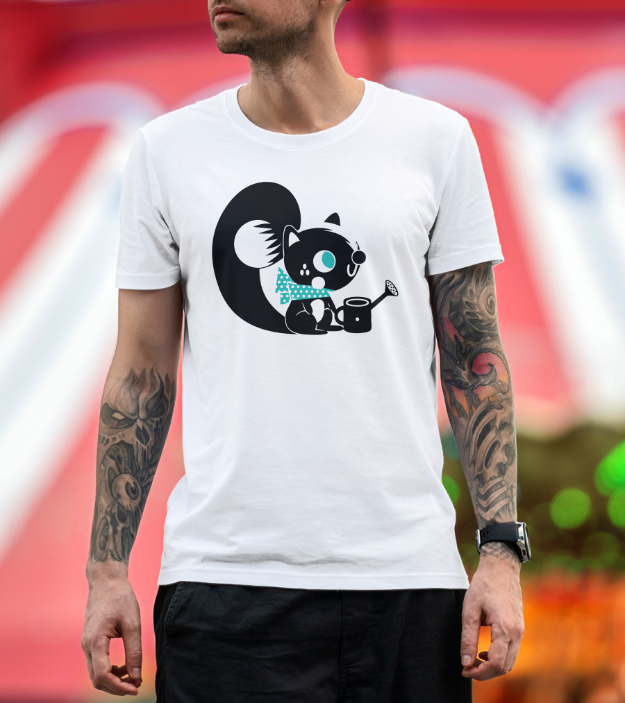Cute Squirrel Friend Watering Can Polka Dot Scarf T-Shirt