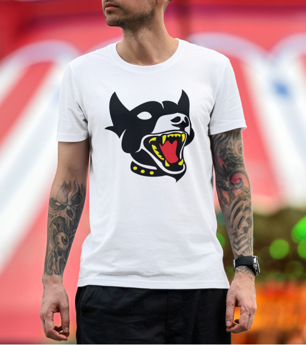 Premium T-Shirt: Darr Rabid Dog Fierce Collar Bold Red Yellow Black Contrast T-Shirt Darr Rabid Dog Fierce Collar Bold Red Yellow Black Contrast T-Shirt