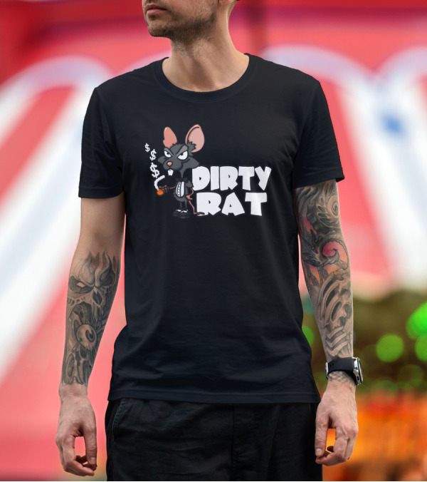 Premium T-Shirt: Dirty Rat Smoking Cartoon with Dollar Signs T-Shirt Dirty Rat Smoking Cartoon with Dollar Signs T-Shirt