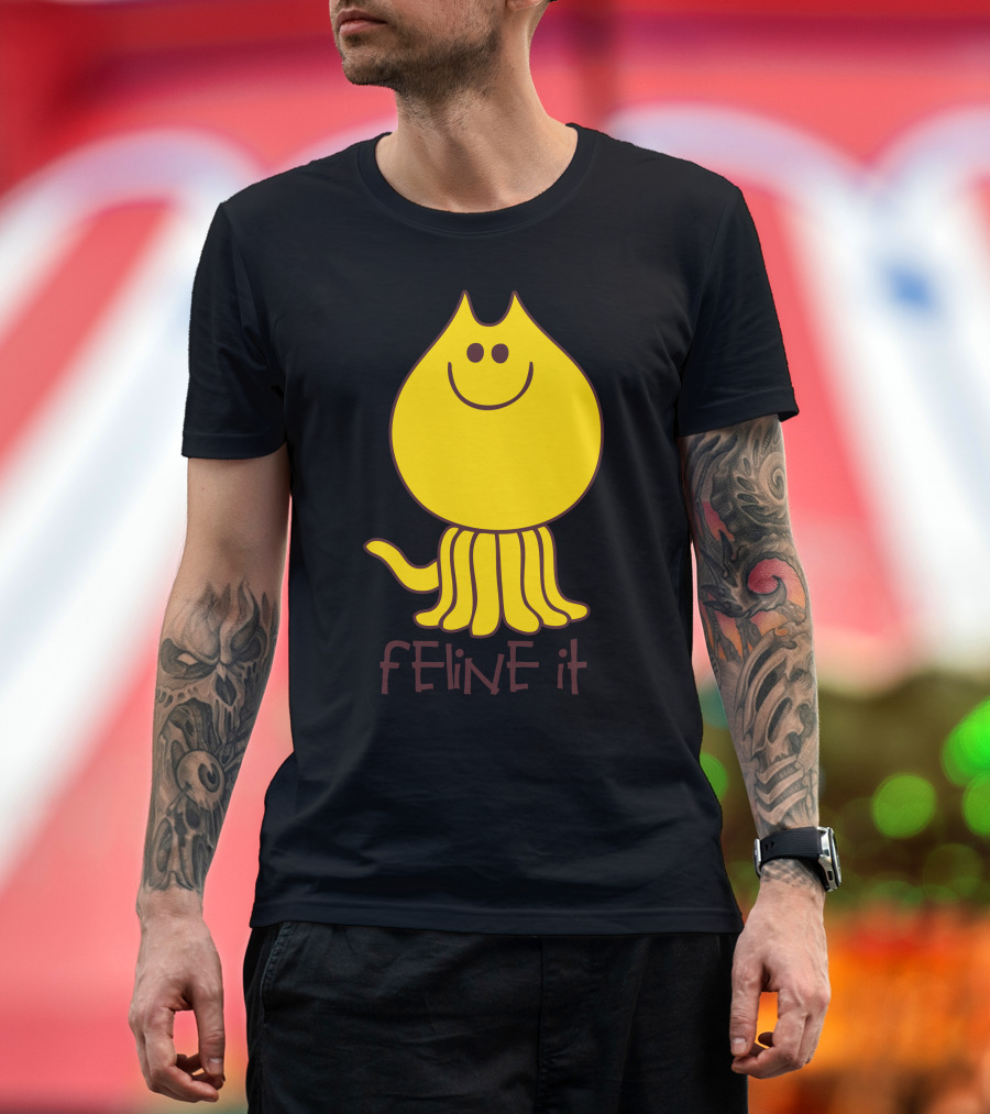 Feline It Cute Happy Yellow Cat Squid Hybrid T-Shirt