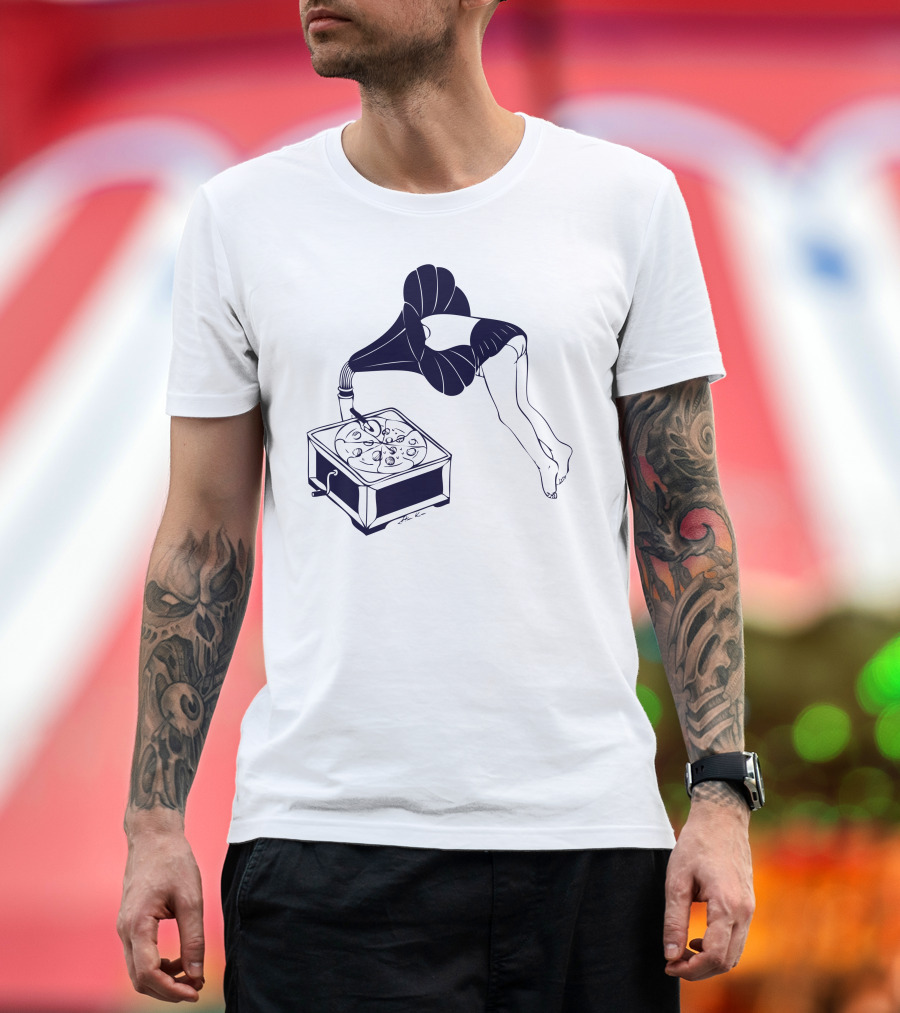 Hungry For Music Vintage Phonograph with Diving Figure T-Shirt