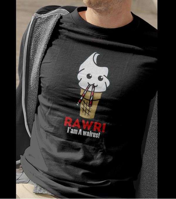 RAWR I Am A Walrus Ice Cream Cone With Straws T-Shirt