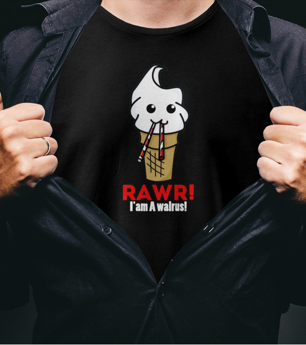 RAWR I Am A Walrus Ice Cream Cone With Straws T-Shirt