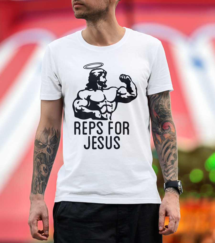 Reps For Jesus Bodybuilding Icon with Halo T-Shirt