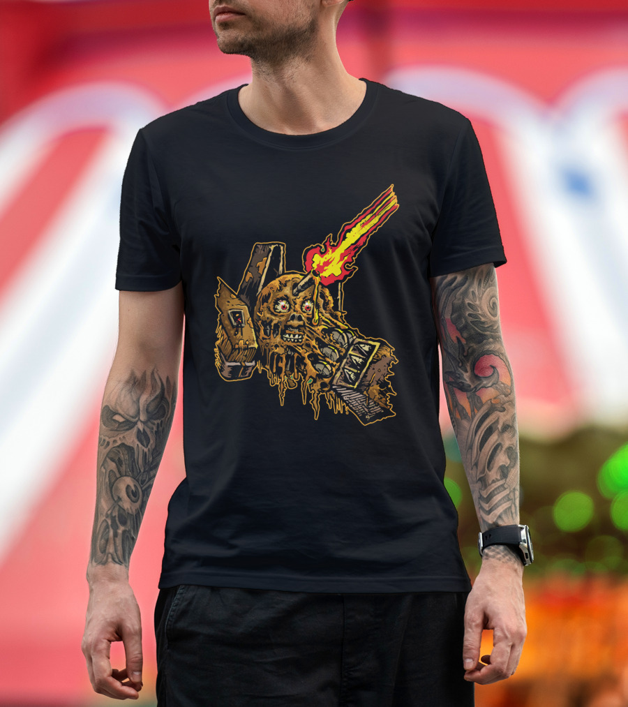 21D 132 Melt Don Flaming Skull and Hockey Mask T-Shirt