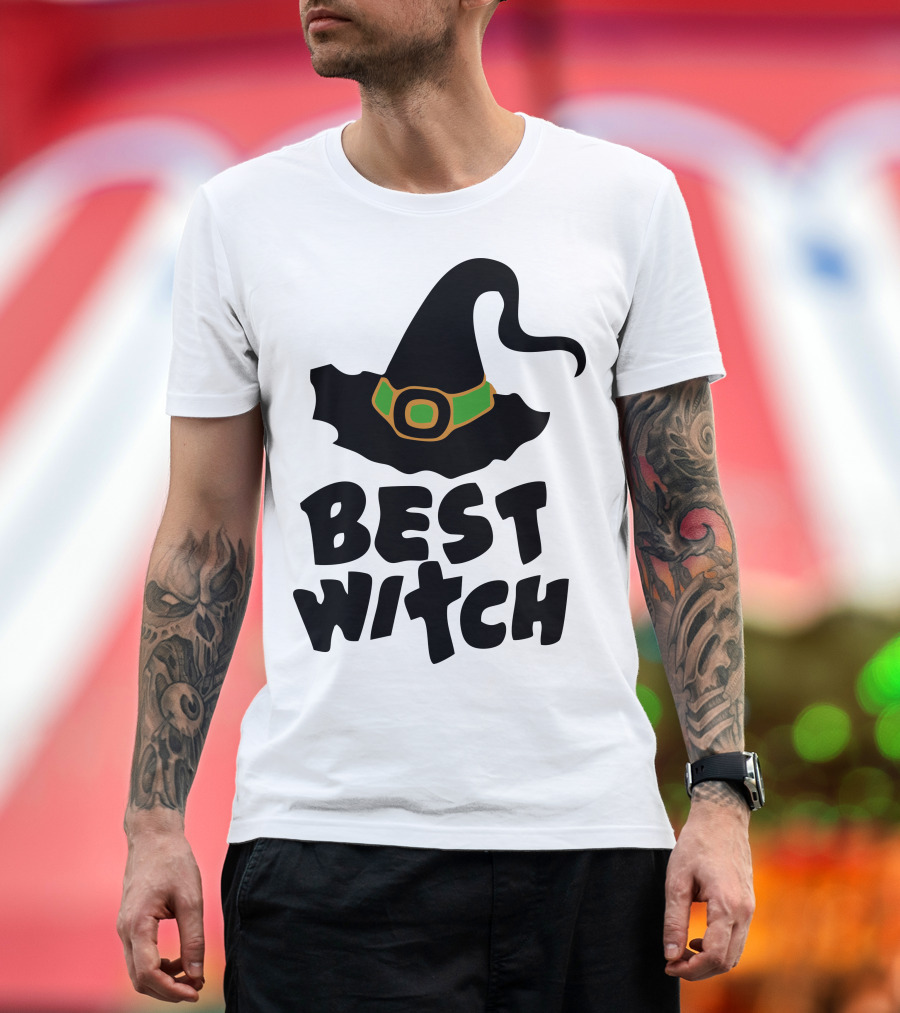 Best Witch Black Wizard Hat Green Buckle T-Shirt
