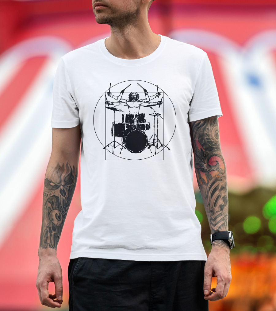 Drummer Vitruvian Man Drum Kit Circle T-Shirt