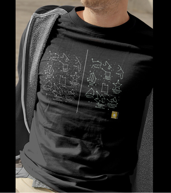 Pterodactyl With A Machine Gun Star Maps Orion Bootes Virgo Ursa Draco Taurus Sagittarius Perseus T-Shirt