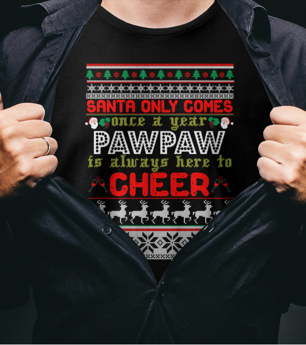 Santa Only Comes Once A Year Pawpaw Is Always Here To Cheer Reindeer Christmas T-Shirt