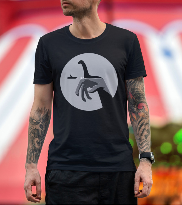 Premium T-Shirt: What Lies Beneath Loch Ness Monster and Hidden Hand in Boat Scene T-Shirt What Lies Beneath Loch Ness Monster and Hidden Hand in Boat Scene T-Shirt