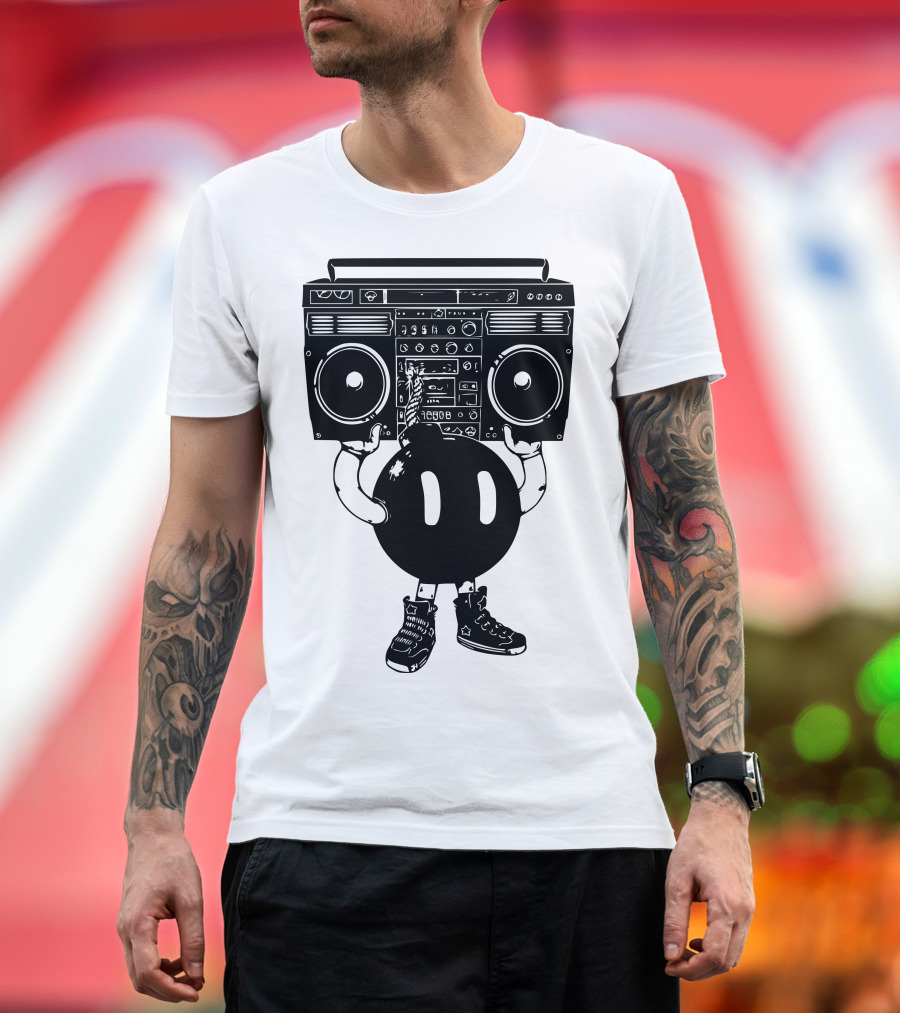Boom Box Bomb Character with Sneakers Carrying Stereo T-Shirt