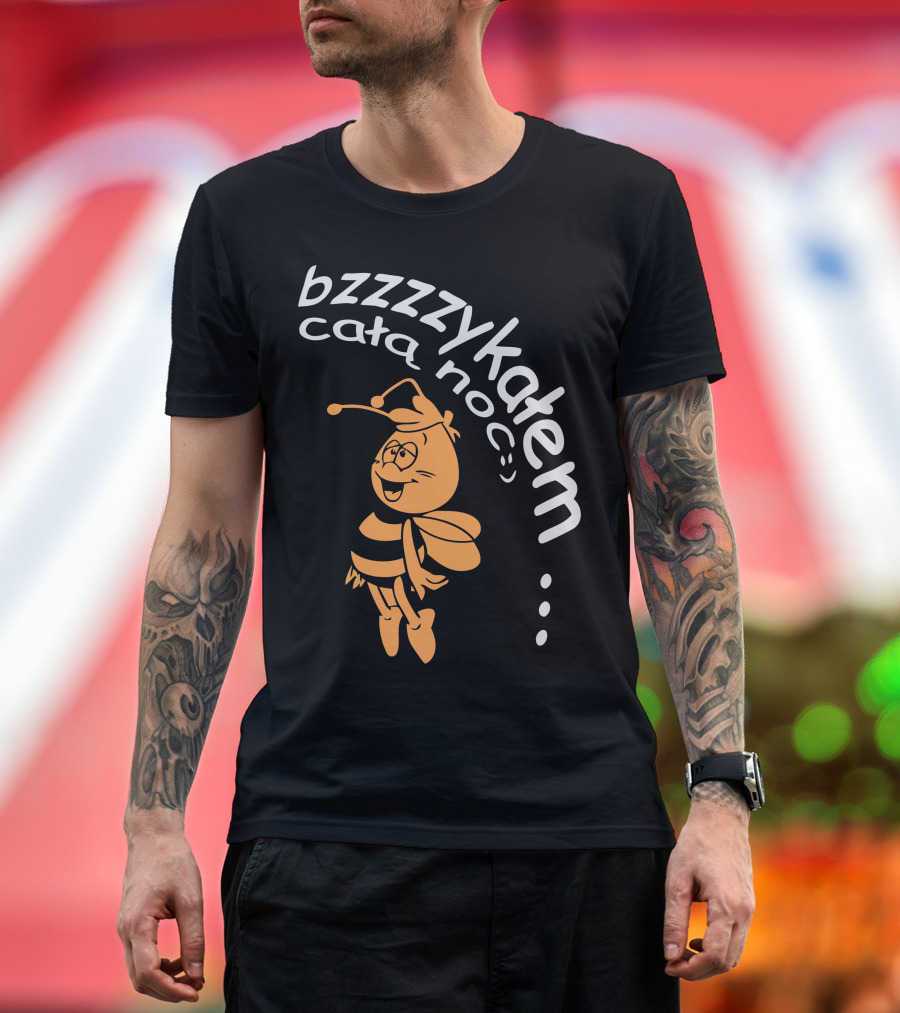 Bzzzzzykalem Całą Noc Smiling Cartoon Bee T-Shirt