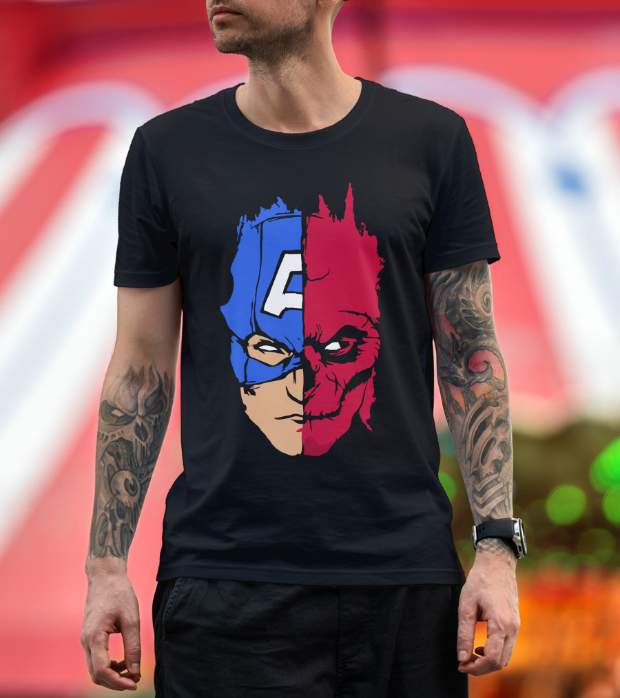 Captain America vs Hydra Red Skull Half-Face Split T-Shirt