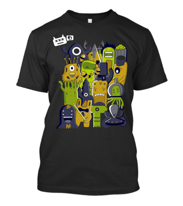 Creatures From Outer Space Alien Cartoon Monsters Comic Doodles T-Shirt