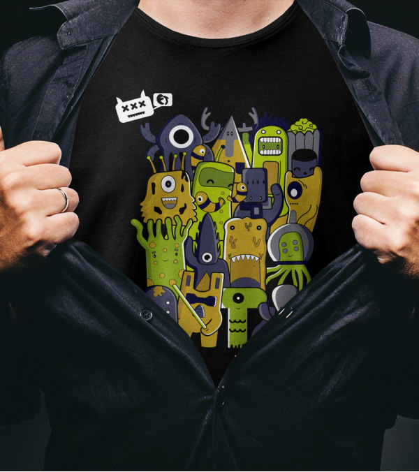 Creatures From Outer Space Alien Cartoon Monsters Comic Doodles T-Shirt