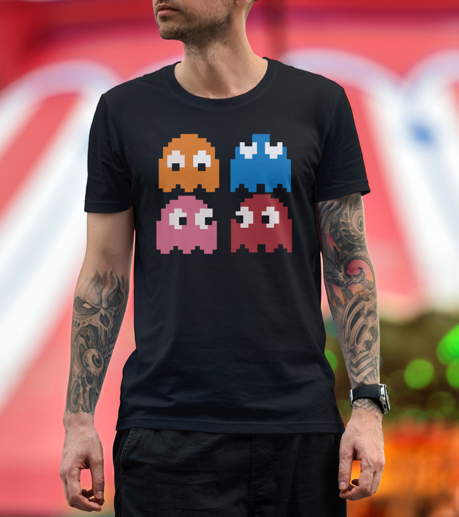 Cool 80s Pacman Ghosts Video Games Vintage Arcade Icons T-Shirt
