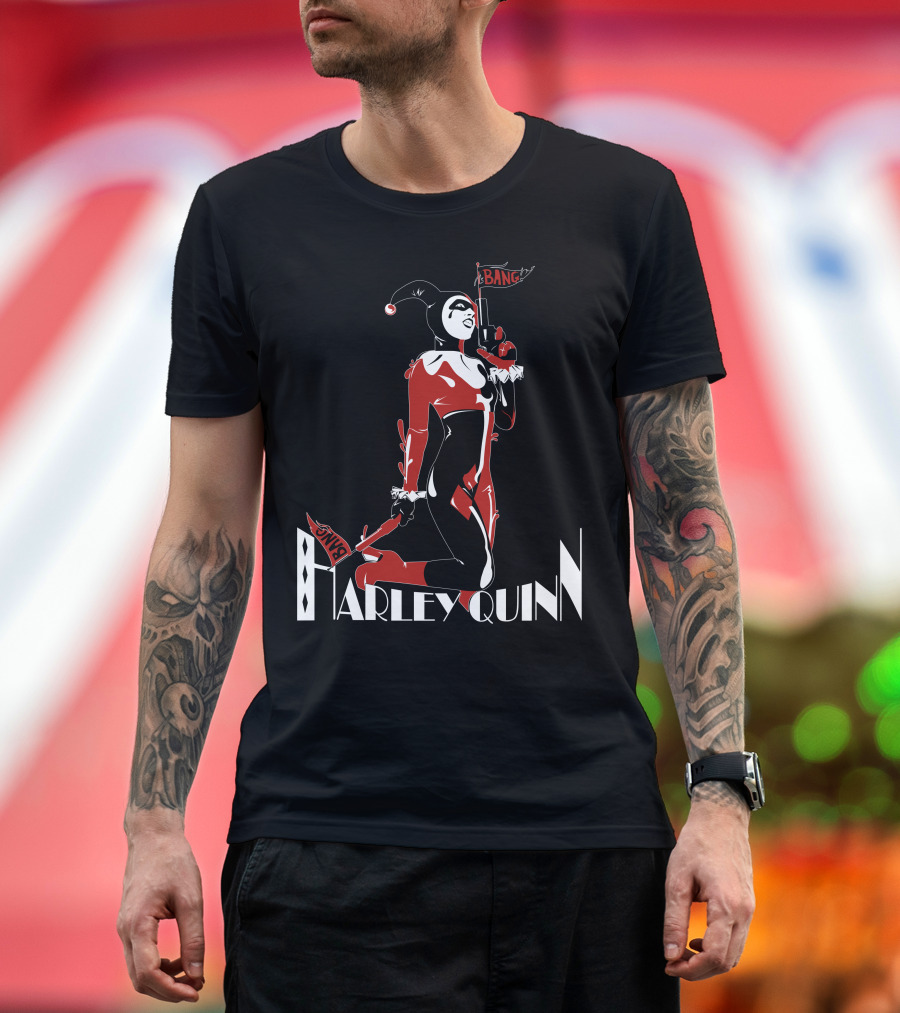 Harley Quinn Joker Jester Bang Comic Villain Costume T-Shirt