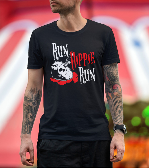 Premium T-Shirt: Run Hippie Run Friday the 13th Mask Blood Horror T-Shirt Run Hippie Run Friday the 13th Mask Blood Horror T-Shirt
