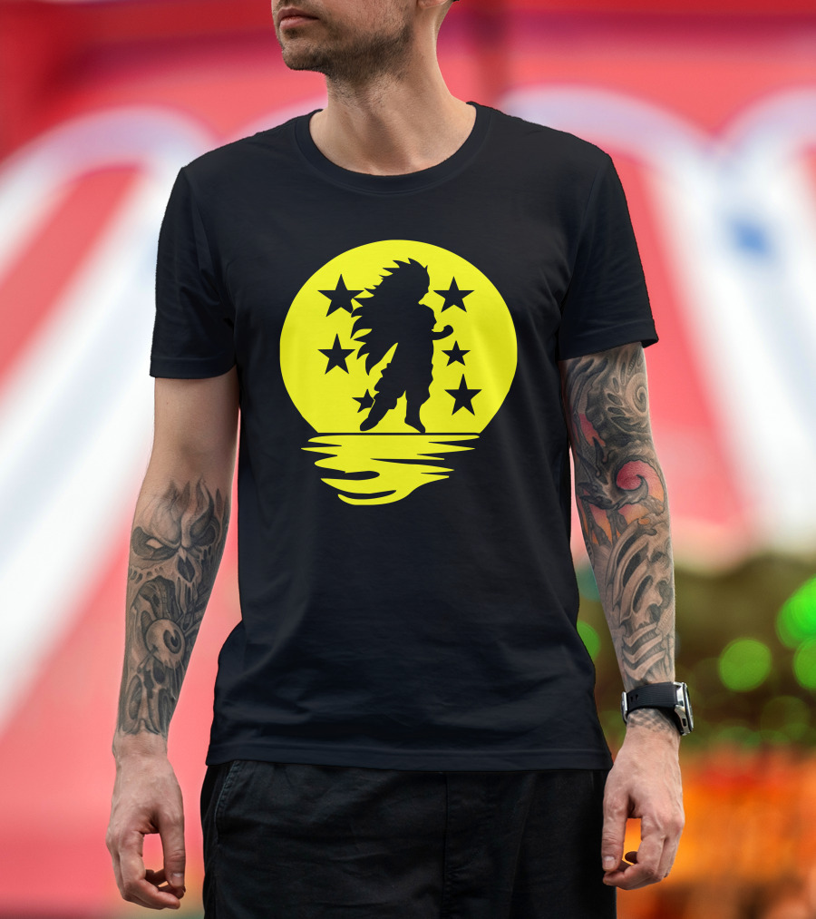 Super Saiyajin Silhouette with Dragonball Stars Moonlit Scene T-Shirt