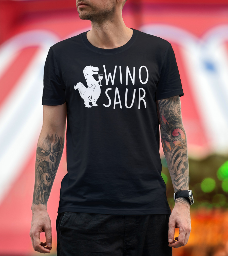Winosaur Dinosaur Holding Wine Glass Fun T-Shirt