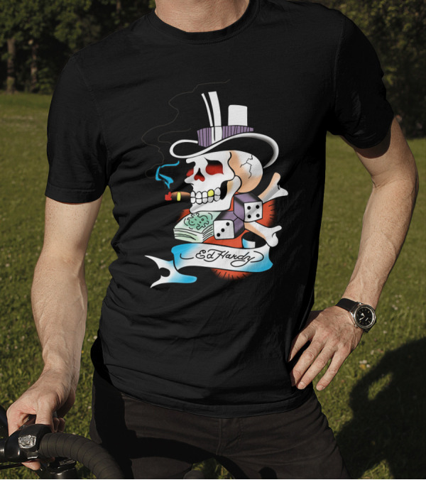 Ed Hardy Top Hat Skull Dice Cigar T-Shirt