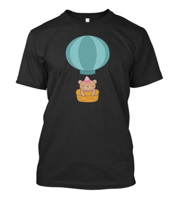 Brown Bear Balloon Adventure In The Sky With Ice Cream Hat T-Shirt