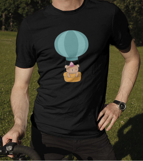 Brown Bear Balloon Adventure In The Sky With Ice Cream Hat T-Shirt
